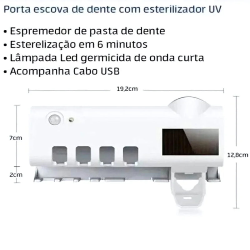 Suporte Automático com Esterilizador UV e Dispensador de Creme Dental