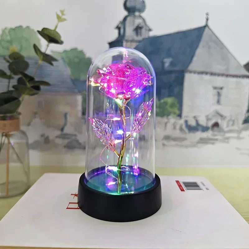 Rosa Eterna LED Vermelha em Vidro