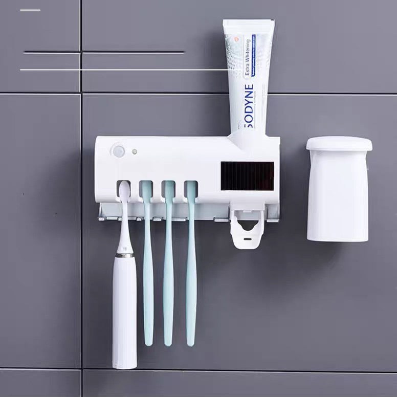 Suporte Automático com Esterilizador UV e Dispensador de Creme Dental